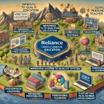 DALL·E 2024 06 17 17.15.31 A professional landscape infographic showcasing Reliances strategy to enter the education market. The image includes elements such as the Reliance lo