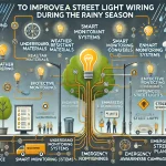 DALL·E 2024 06 19 17.03.33 An image illustrating a comprehensive plan to improve street light wiring during the rainy season. The image should depict underground wiring weather