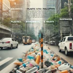 DALL·E 2024 06 21 11.42.50 A clean and professional landscape image depicting urban streets littered with plastic waste including bottles bags and packaging materials. Text o