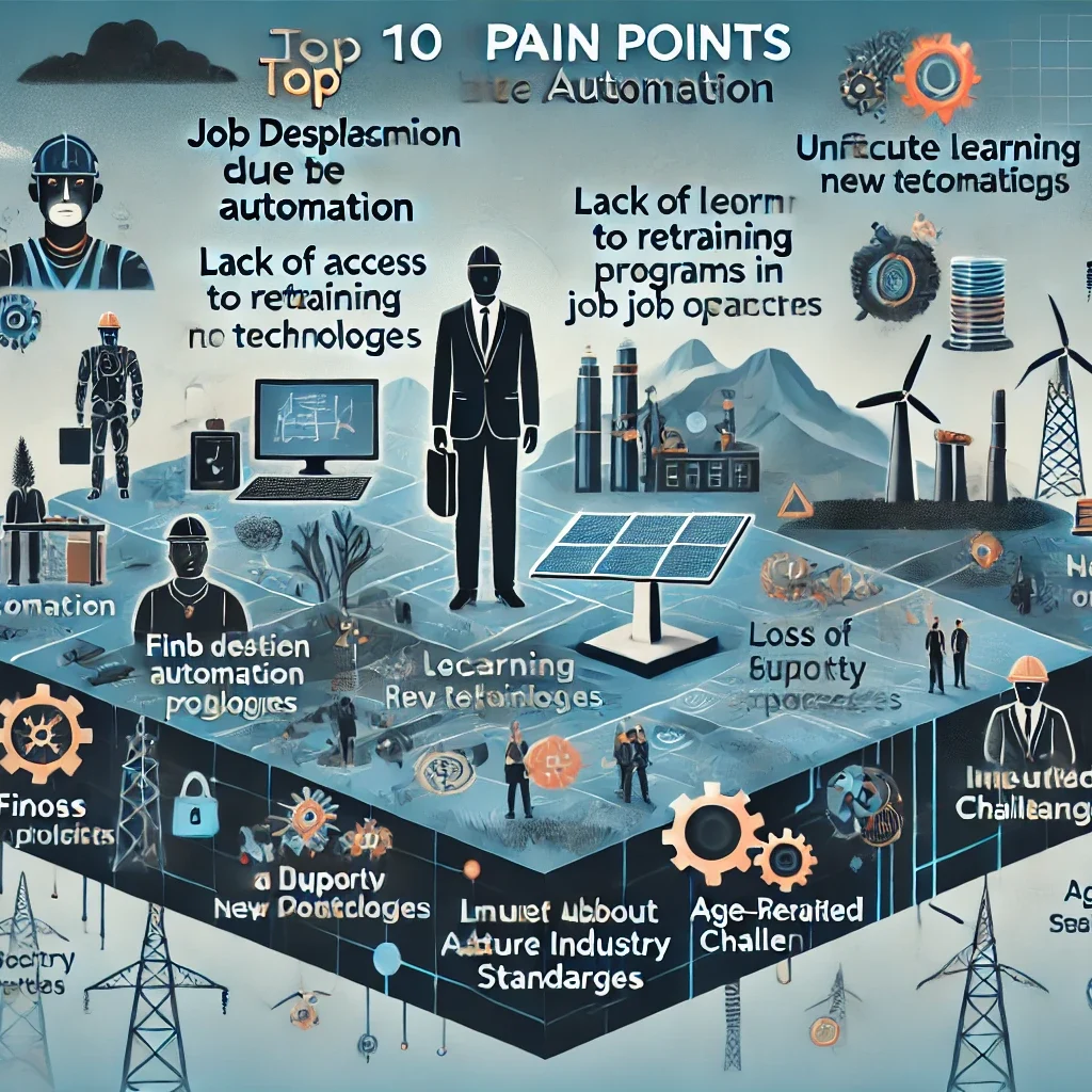 DALL·E 2024 06 25 15.33.24 A professional landscape image showcasing the top 10 pain points faced by wiremen due to automation in the electrical trade. The image includes visual