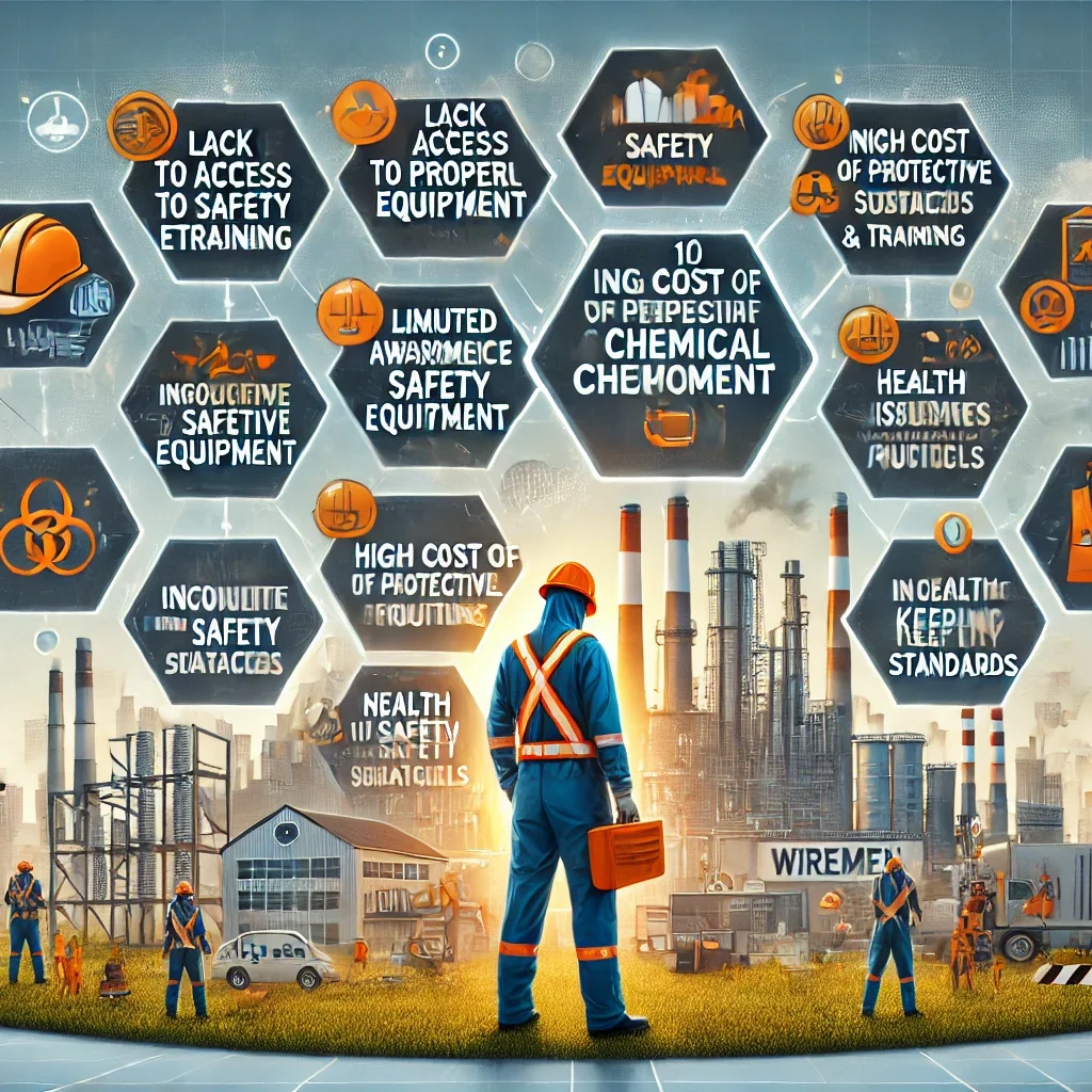 DALL·E 2024 06 25 16.57.44 A professional landscape image showcasing the top 10 pain points faced by wiremen due to exposure to hazardous chemicals. The image includes visuals r