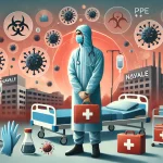DALL·E 2024 06 26 13.23.59 A landscape image illustrating the problem of high risk of exposure to infectious diseases faced by nurses at Navale Hospital. The image should show a