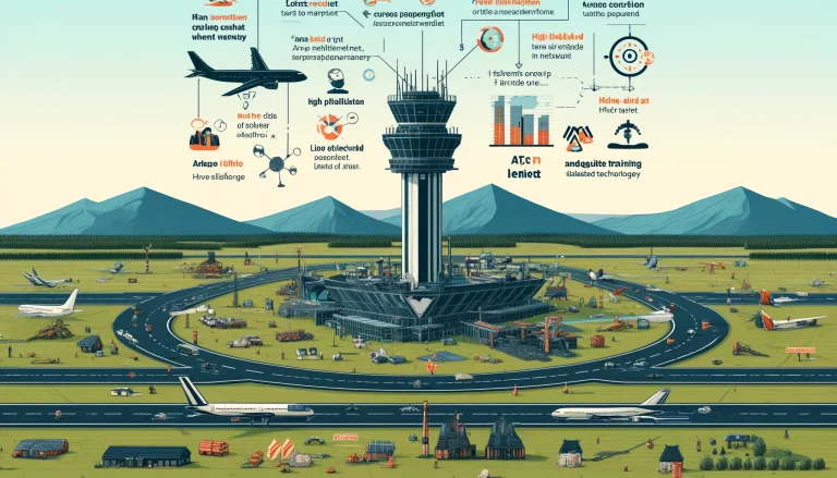 DALL·E 2024 07 03 12.25.01 A detailed landscape image showcasing the problem statement of human error in air traffic control ATC. Include depictions of ATC towers radar scree