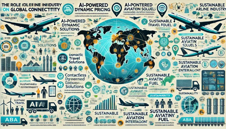 DALL·E 2024 07 04 15.20.29 An infographic showcasing the role of the airline industry in global connectivity. It should include a world map with major flight routes highlighted