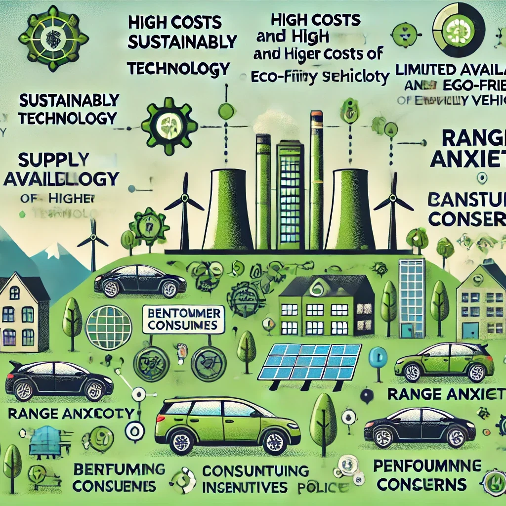 DALL·E 2024 07 08 11.42.52 Create a professional landscape image illustrating the top 10 pain points in the automotive industry related to environmental sustainability. Include