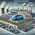 DALL·E 2024 07 08 11.59.50 A professional landscape image illustrating the problem statement in the shift from internal combustion engines to electric vehicles. The image includ