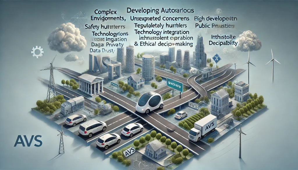 DALL·E 2024 07 08 12.49.22 A professional landscape image summarizing the overall research on developing autonomous vehicles AVs. The image should include visual elements repr 1