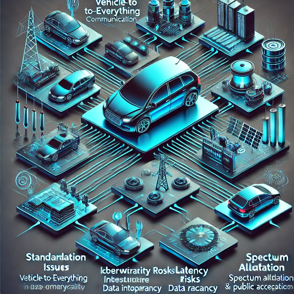 DALL·E 2024 07 08 21.04.23 A detailed landscape infographic highlighting the top 10 pain points in Vehicle to Everything V2X communication for the automotive industry. Each pa