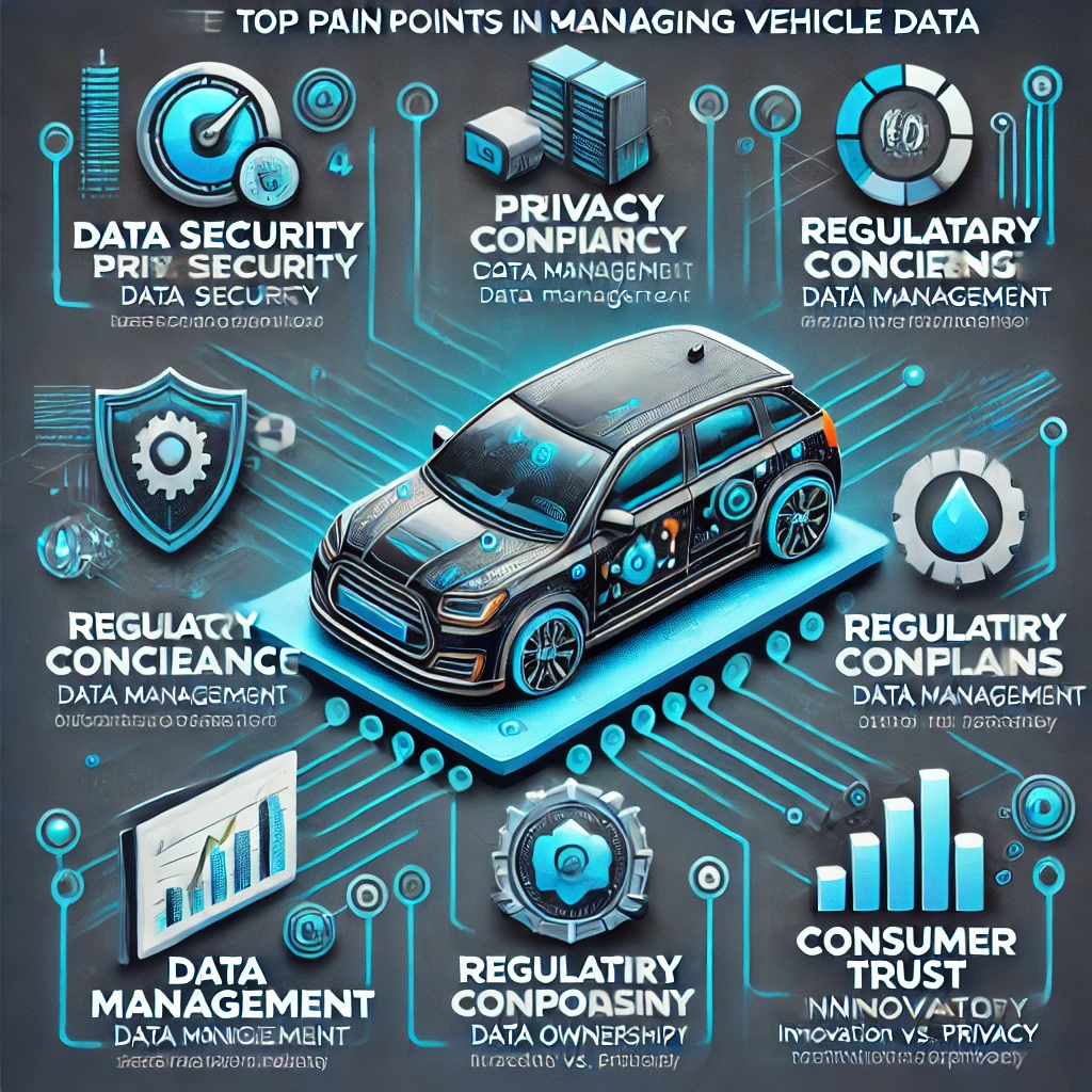 DALL·E 2024 07 08 21.13.32 A detailed landscape infographic highlighting the top 10 pain points in managing vehicle data for the automotive industry. Each pain point should be r