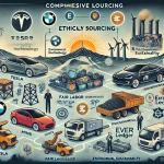 DALL·E 2024 07 09 12.02.40 A comprehensive landscape image illustrating the research on ethical sourcing in the electric vehicle EV industry. The image includes visual element