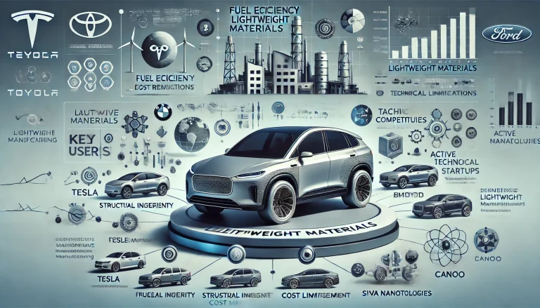 DALL·E 2024 07 09 12.57.16 A comprehensive landscape image showcasing the overall research on lightweight materials in automotive manufacturing. The image should include a moder