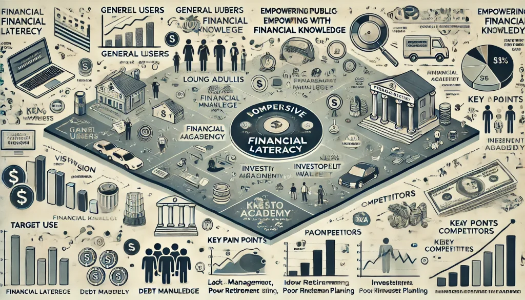 DALL·E 2024 07 24 12.02.49 A detailed landscape image summarizing the overall research and analysis for a comprehensive educational platform on financial literacy. The image sho