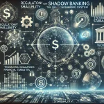 DALL·E 2024 07 24 13.10.36 A futuristic image summarizing research on the shadow banking system. Include abstract representations of regulatory challenges financial stability