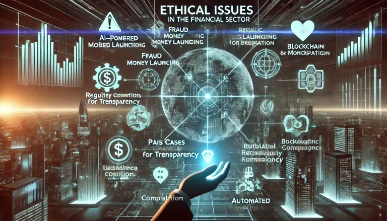 DALL·E 2024 07 24 13.14.58 A futuristic image summarizing the research on ethical issues in the financial sector. The image should include abstract representations of various pr