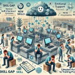 DALL·E 2024 07 29 11.26.45 A comprehensive landscape image representing the overall research on the impact of automation and self checkout systems in retail stores on cashiers.