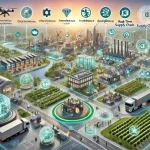 DALL·E 2024 07 29 15.52.24 A comprehensive landscape image illustrating the overall research on supply chain management. The scene includes a futuristic city with interconnected