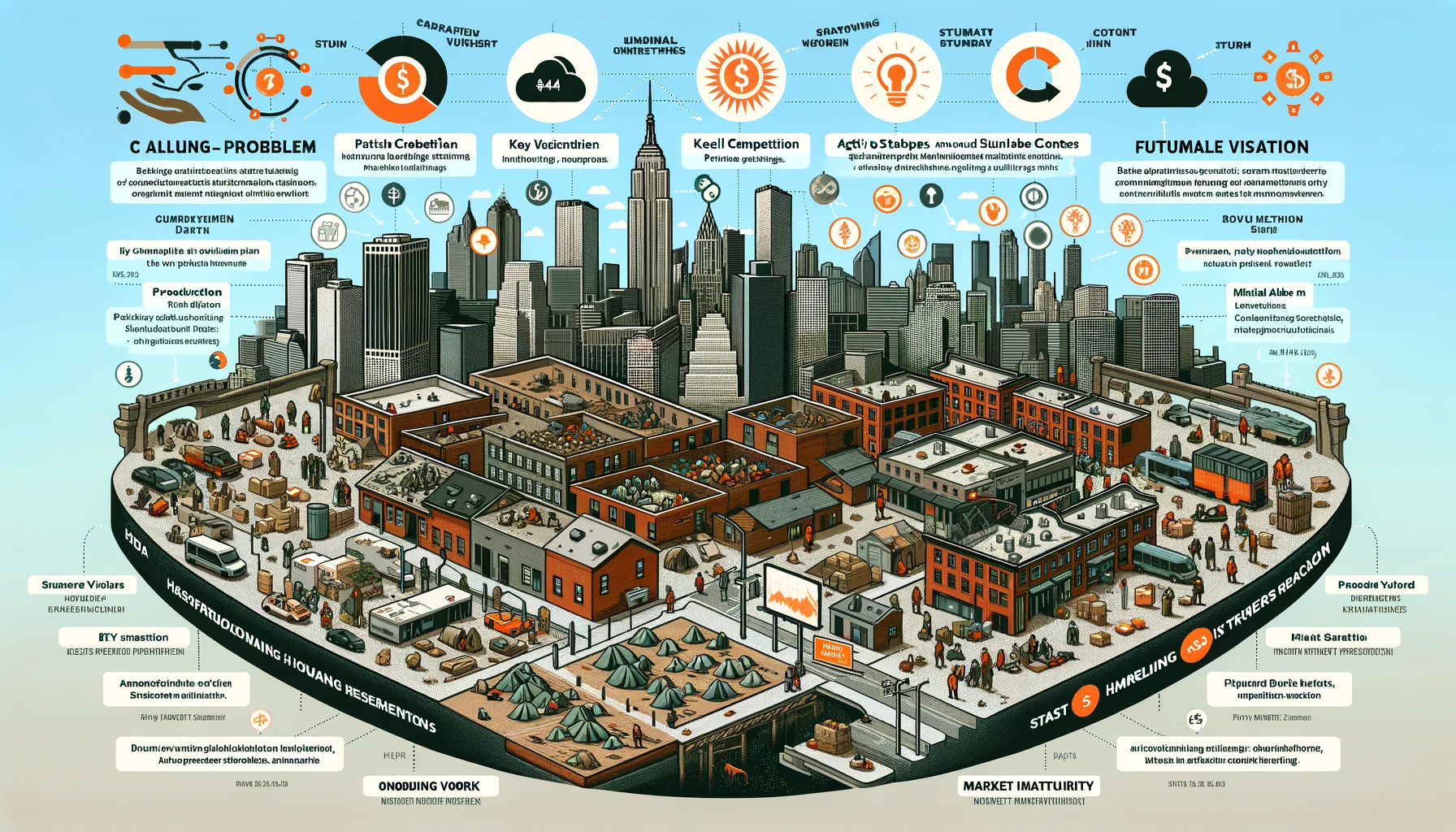 DALL·E 2024 07 31 11.18.51 A comprehensive visual representation of research on homelessness in a cityscape. The image should include various elements illustrating the problem