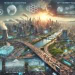 DALL·E 2024 07 31 11.38.35 A futuristic cityscape representing comprehensive research on urban sprawl. The image should include both modern skyscrapers and sprawling suburban ar