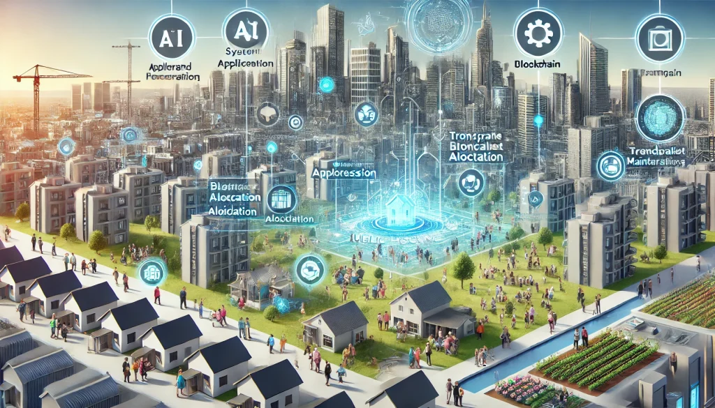 Addressing the Public Housing Crisis: Innovative Solutions for Affordable and Stable Housing 1 DALL·E 2024 08 06 11.30.18 A futuristic landscape showcasing efforts to address the public housing crisis. The image features a modern cityscape with innovative public housing c