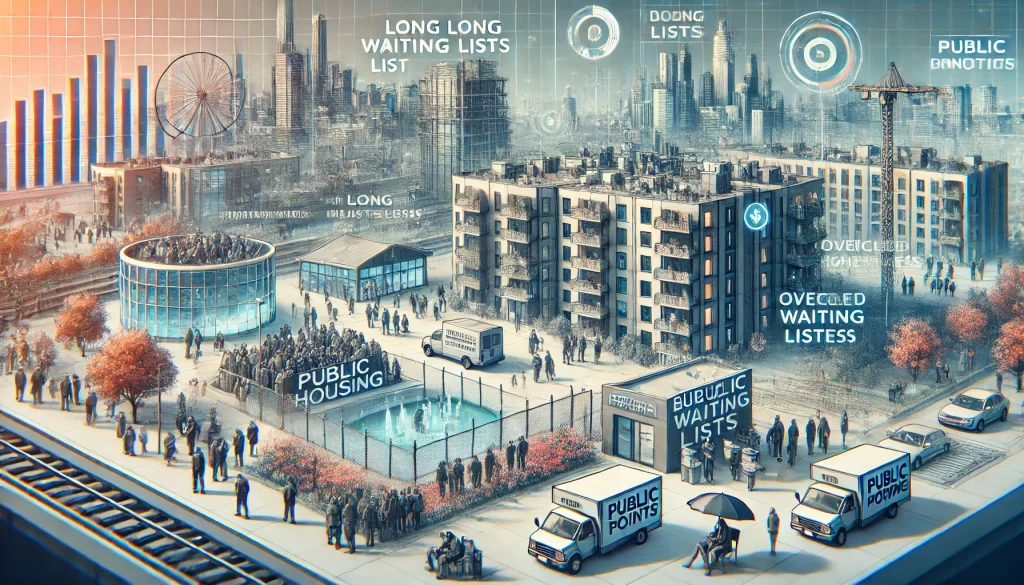 Addressing the Public Housing Crisis: Innovative Solutions for Affordable and Stable Housing 2 DALL·E 2024 08 06 11.30.49 A futuristic landscape highlighting the pain points associated with the public housing crisis. The image shows a modern city with some dilapidated pub