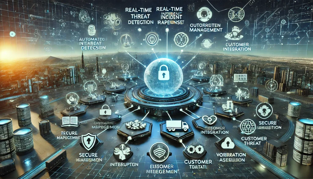 Enhancing Cybersecurity in Transportation and Logistics: Building a Resilient Digital Platform 1 DALL·E 2024 08 07 11.22.57 A futuristic landscape image representing comprehensive research on cybersecurity in the transportation and logistics sector. The scene should feature