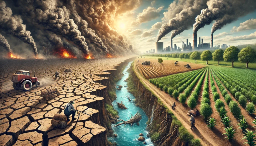 Restoring Soil Health: Addressing the Crisis of Soil Degradation in Agriculture 2 DALL·E 2024 08 09 11.25.26 A landscape image focusing on the pain points related to soil degradation in agriculture. The image should depict a distressed landscape where soil er