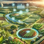 DALL·E 2024 08 09 12.46.54 A futuristic landscape image illustrating the overall research on moving beyond monoculture to promote sustainable agriculture. The image should show