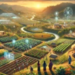 DALL·E 2024 08 09 13.24.38 A futuristic landscape illustrating the vision of preserving indigenous agricultural knowledge and integrating it into sustainable food systems. The s