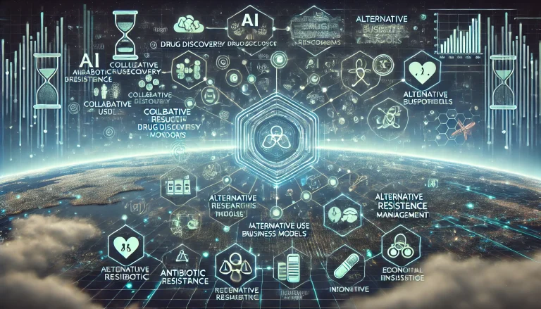 DALL·E 2024 08 12 11.15.57 A futuristic landscape image representing comprehensive research on combating antibiotic resistance in pharmaceutical manufacturing. The scene should