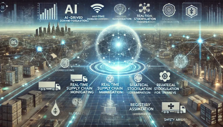 DALL·E 2024 08 12 11.22.18 A futuristic landscape image representing comprehensive research on healthcare equipment supply chain resilience during global crises. The scene shoul