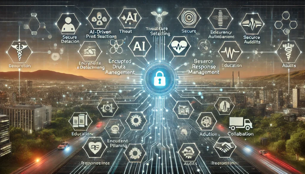 Safeguarding Patient Data in the Digital Age: Addressing Privacy and Security Challenges in Healthcare 1 DALL·E 2024 08 12 11.35.10 A futuristic landscape image representing comprehensive research on healthcare data privacy and security. The scene should feature a central hub symbo