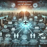 DALL·E 2024 08 13 11.58.13 A futuristic landscape image representing comprehensive research on managing airline mergers. The scene should feature a central hub symbolizing the r