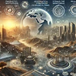 DALL·E 2024 08 14 12.26.34 A futuristic landscape image representing the overall research on geopolitical risks for financial firms. The image should feature a global network of