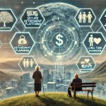 DALL·E 2024 08 14 12.31.24 A futuristic landscape image representing the overall research on financial services for aging populations. The image should depict a balance between