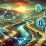 DALL·E 2024 08 14 13.00.49 A futuristic landscape image representing the overall research on the impact of Decentralized Finance DeFi on traditional financial institutions. Th