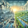 DALL·E 2024 08 26 20.16.21 A futuristic landscape image showcasing the transition of the workforce from fossil fuels to renewable energy. On the left side depict an industrial